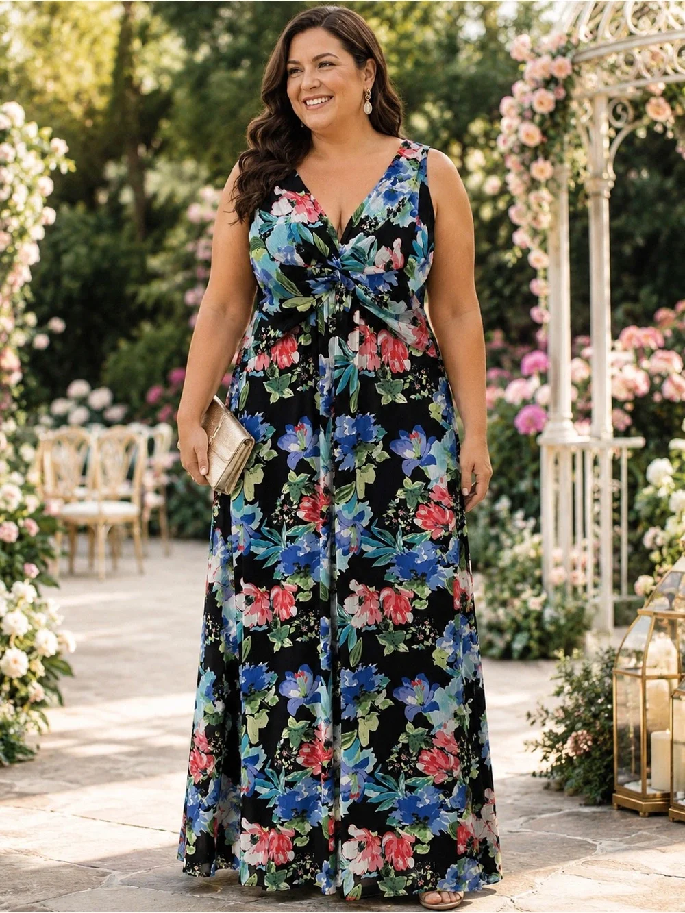connected apparel long dresses Connected Apparel Women's Short Sleeve Printed Maxi Dress, Sage, 10